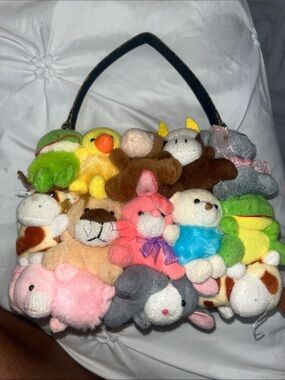 Plush Multi-Animal Small Pets Handbag - Pink, Green, Yellow, Blue custom bag